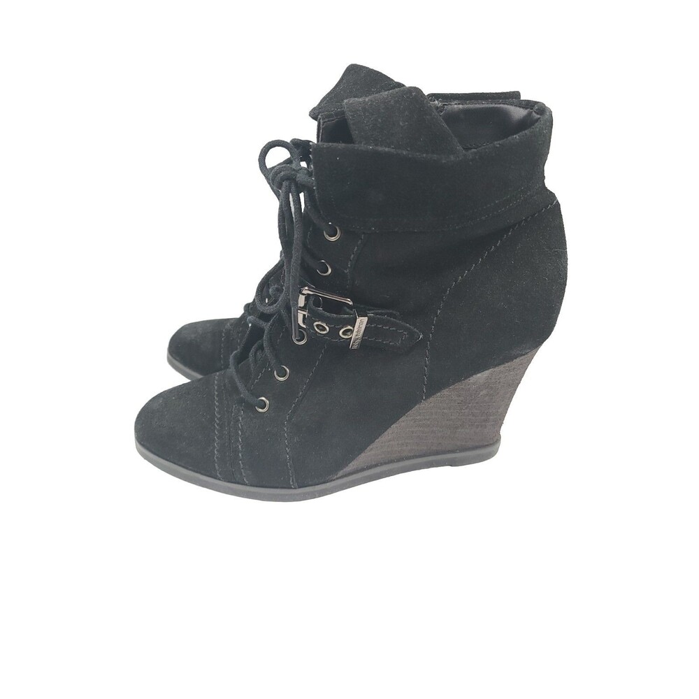 Libby Edelman Womens Black Suede Leather Lace Up Wedge Boots Ember Size 9.5